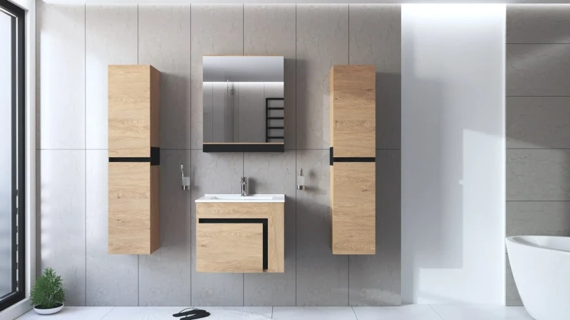 Szafka z lustrem Duesa do łazienki 60 cm dąb złoty