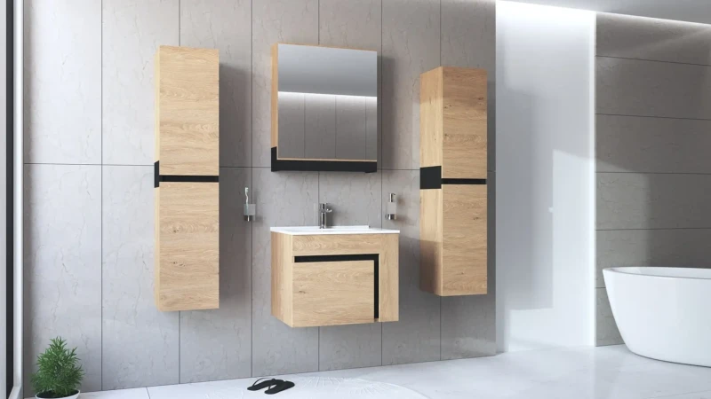 Szafka z lustrem Duesa do łazienki 60 cm dąb złoty