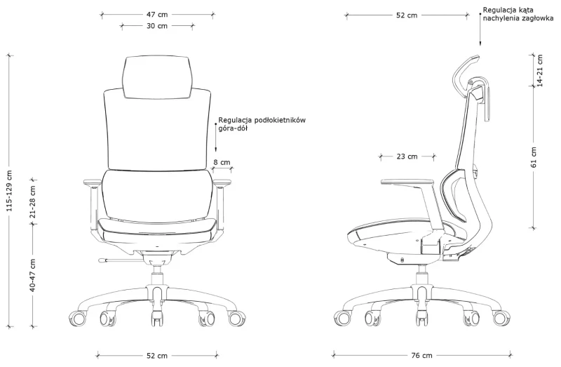 Fotel obrotowy biurowy siatkowy Elegance - wymiary