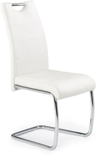 Krzesło tapicerowane K211 z uchwytem ekoskóra na płozach do jadalni biały