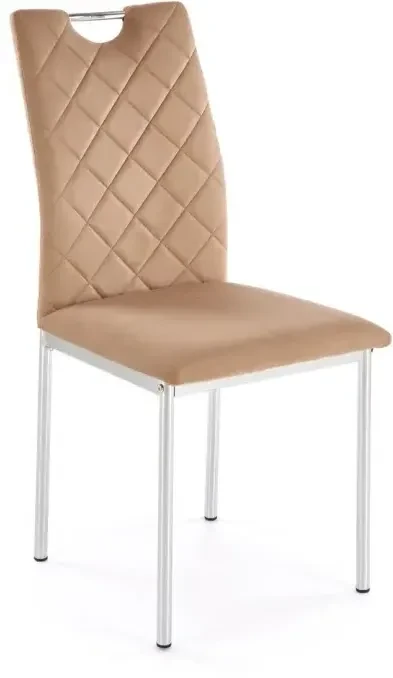 Krzesło tapicerowane K578 welurowe pikowane z oparciem do jadalni beżowy / srebrny