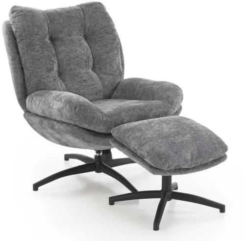 Fotel z podnóżkiem Pesto funkcja kołyski i obrotowe siedzisko do salonu popielaty