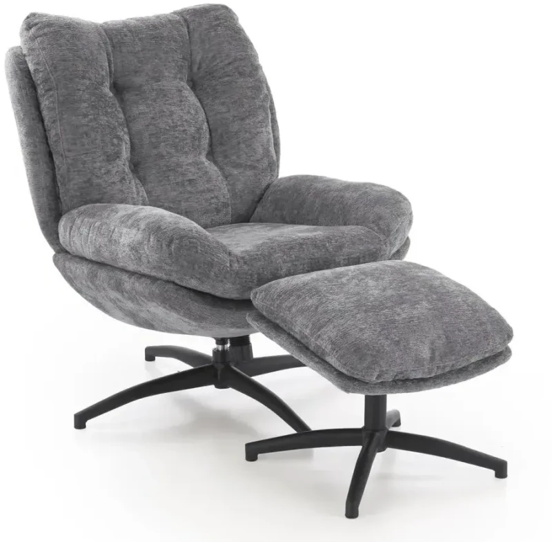 Fotel z podnóżkiem Pesto funkcja kołyski i obrotowe siedzisko do salonu popielaty