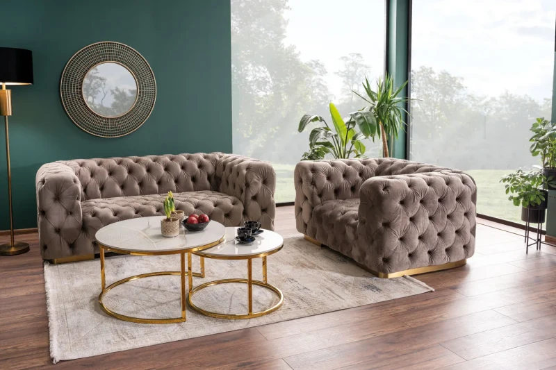 Zestaw stolików Portafino A biały efekt marmuru/złoty