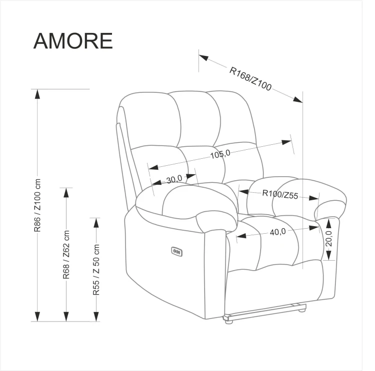 Fotel wypoczynkowy AMORE z podnóżkiem do salonu popielaty