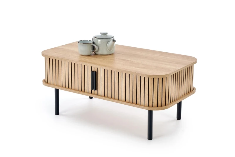 Ława stolik ANGELINA 90x50 cm z funkcją schowka naturalny / czarny