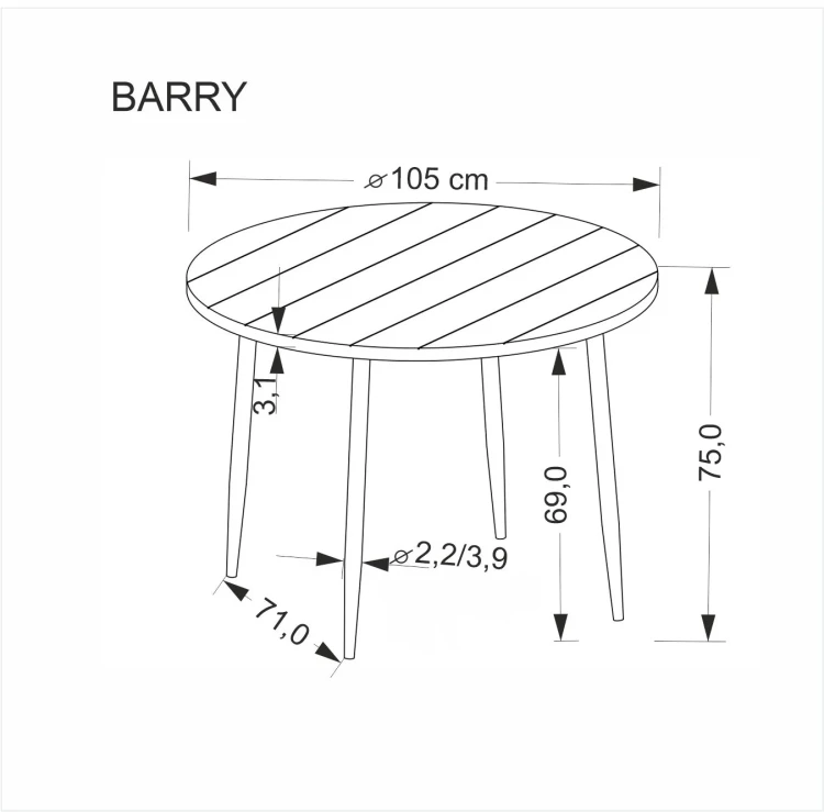Stół okrągły BARRY 105 cm loftowy do jadalni z blatem orzechowy/czarny