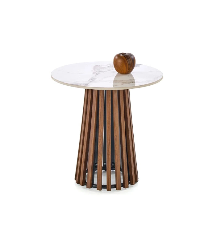 Stolik ława okrągła CARINA S 50 cm beżowy marmur/orzech
