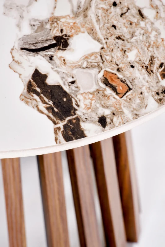 Stolik ława okrągła CARINA S 50 cm beżowy marmur/orzech