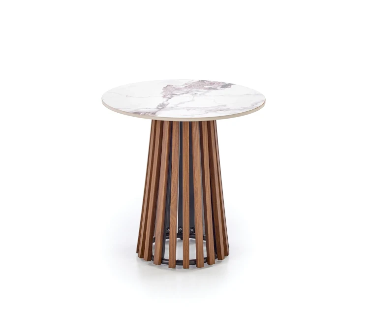 Stolik ława okrągła CARINA S 50 cm beżowy marmur/orzech
