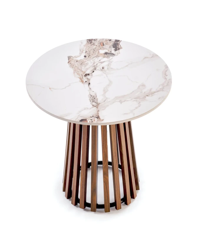 Stolik ława okrągła CARINA S 50 cm beżowy marmur/orzech