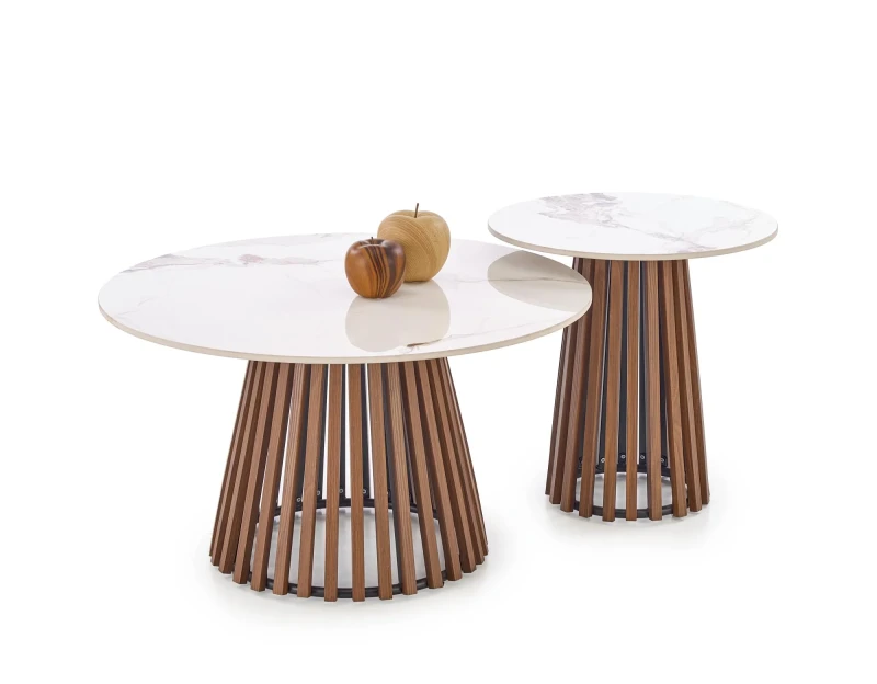 Stolik ława okrągła CARINA S 50 cm beżowy marmur/orzech