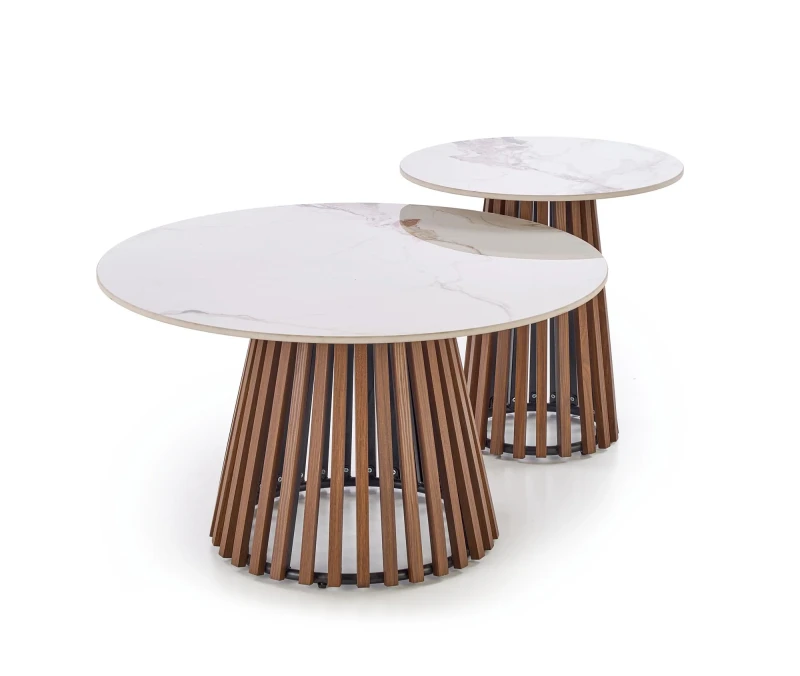 Stolik ława okrągła CARINA S 50 cm beżowy marmur/orzech
