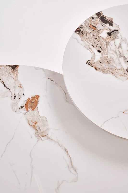 Stolik ława okrągła CARINA S 50 cm beżowy marmur/orzech