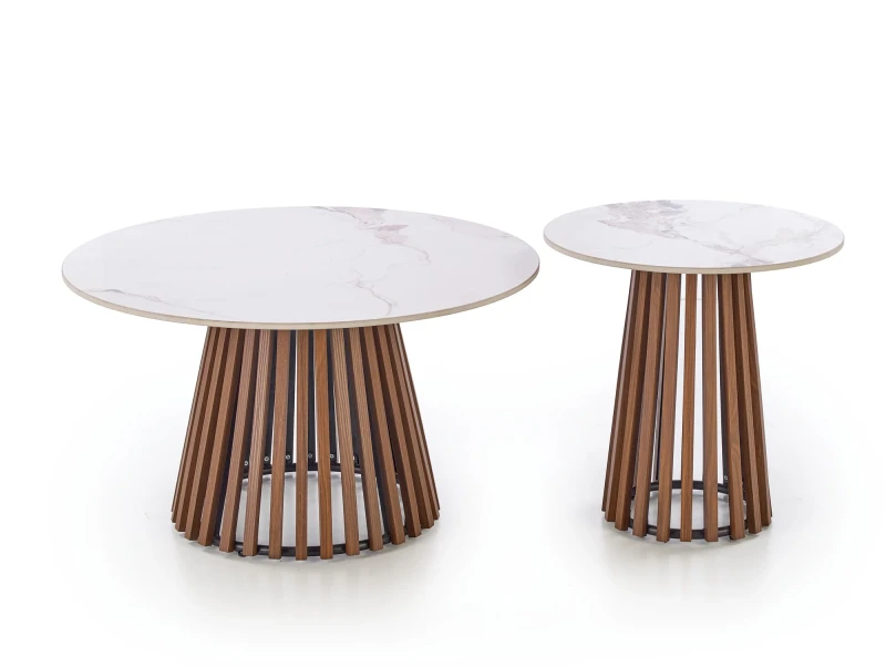 Stolik ława okrągła CARINA S 50 cm beżowy marmur/orzech
