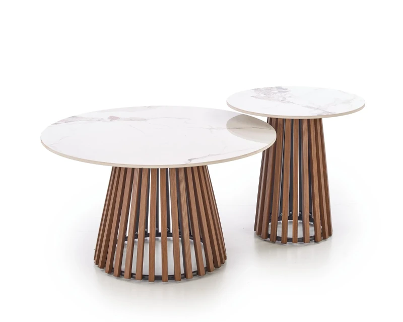 Stolik ława okrągła CARINA S 50 cm beżowy marmur/orzech