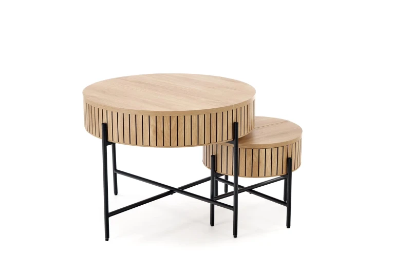 Zestaw 2 ław stolików DANTE z funkcją schowka loft naturalny / czarny