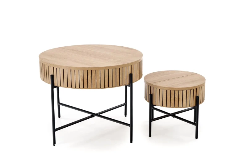 Zestaw 2 ław stolików DANTE z funkcją schowka loft naturalny / czarny