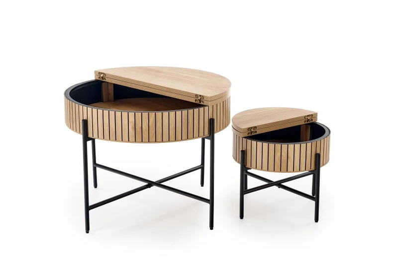 Zestaw 2 ław stolików DANTE z funkcją schowka loft naturalny / czarny