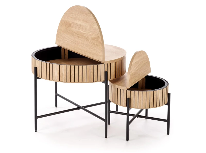 Zestaw 2 ław stolików DANTE z funkcją schowka loft naturalny / czarny