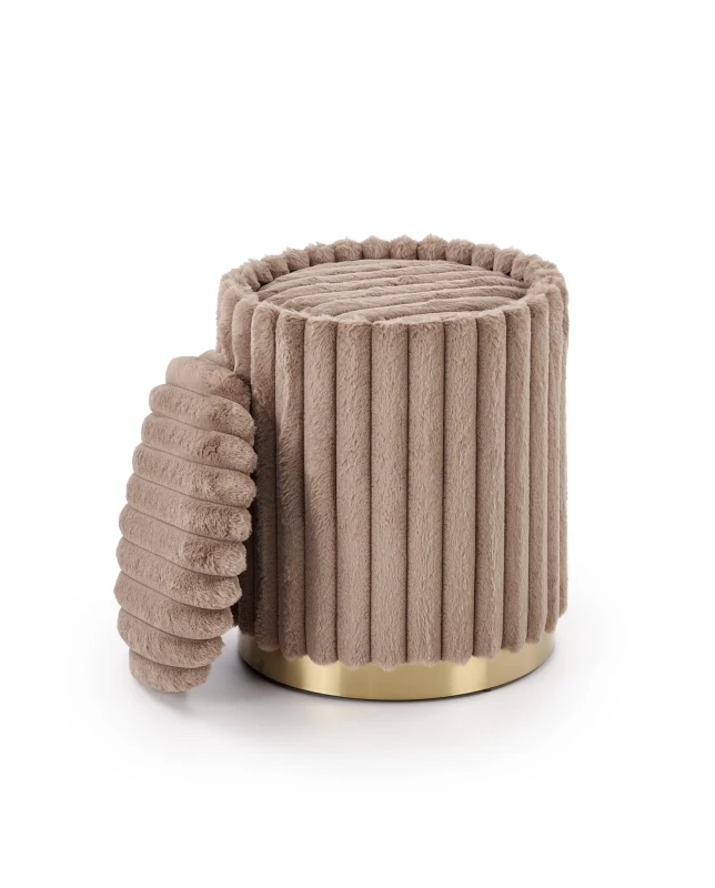 Zestaw dwóch puf FIDO z funkcją schowka cappuccino na złotej podstawie