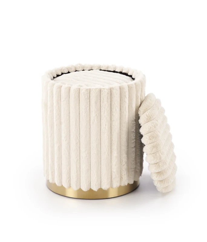 Zestaw dwóch puf FIDO z funkcją schowka kremowy na złotej podstawie