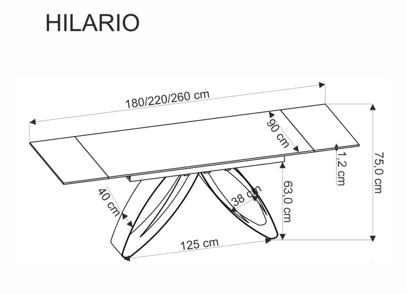 Stół rozkładany HILARIO 180-260 cm do jadalni spiek orzechowy/czarny