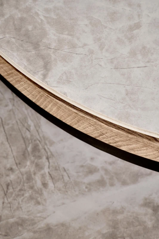 Zestaw 2 ław stolików kawowych ITAKA okrągłe popielaty marmur/grafitowy