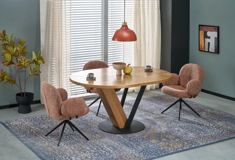 Krzesło obrotowe K568 tapicerowane do jadalni cynamonowe