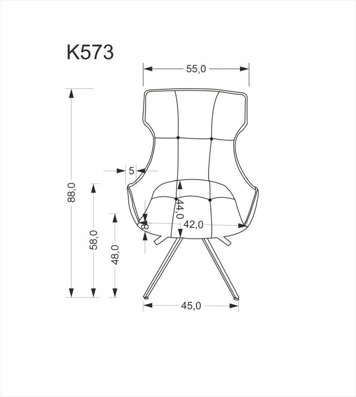 Krzesło tapicerowane K573 z funkcją obracania i podłokietnikami do jadalni popielaty