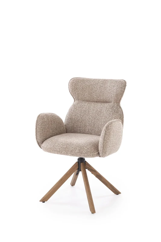 Krzesło obrotowe K585 tapicerowane do jadalni ciemny beżowy/jasny orzech