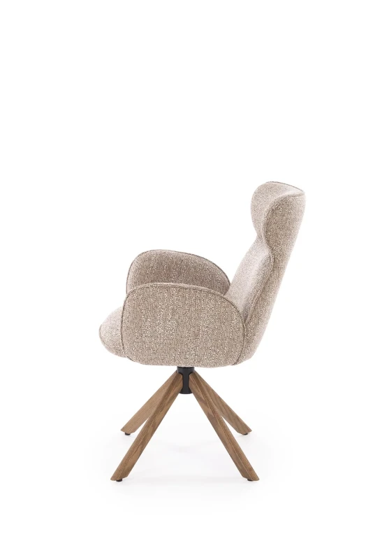 Krzesło obrotowe K585 tapicerowane do jadalni ciemny beżowy/jasny orzech