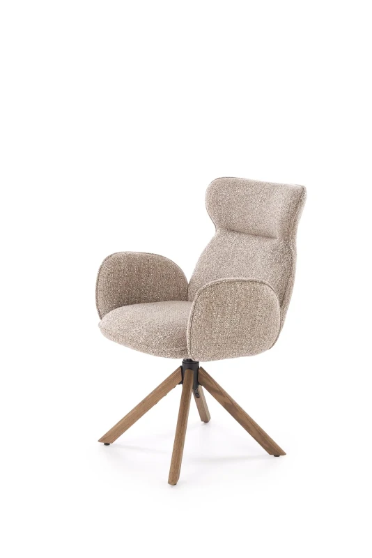 Krzesło obrotowe K585 tapicerowane do jadalni ciemny beżowy/jasny orzech