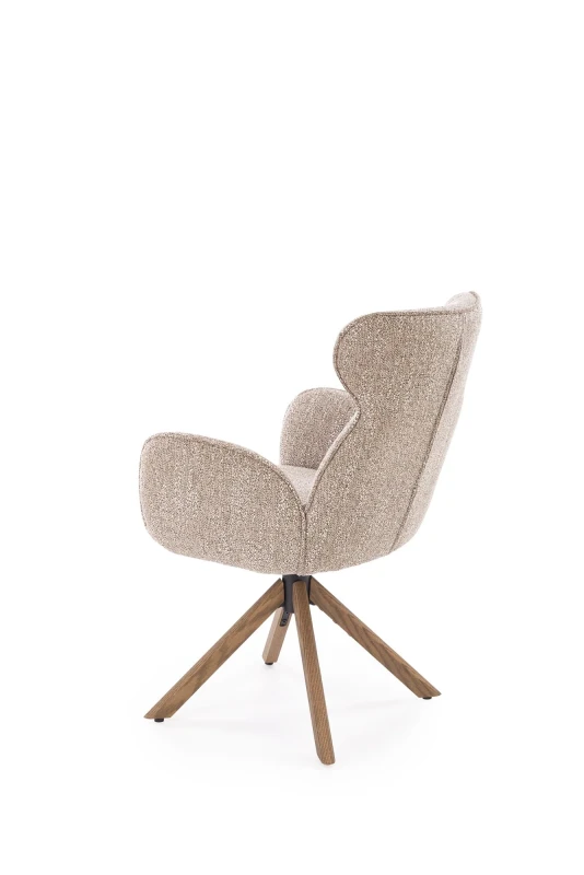 Krzesło obrotowe K585 tapicerowane do jadalni ciemny beżowy/jasny orzech