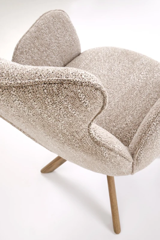 Krzesło obrotowe K585 tapicerowane do jadalni ciemny beżowy/jasny orzech