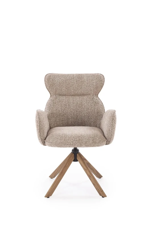 Krzesło obrotowe K585 tapicerowane do jadalni ciemny beżowy/jasny orzech