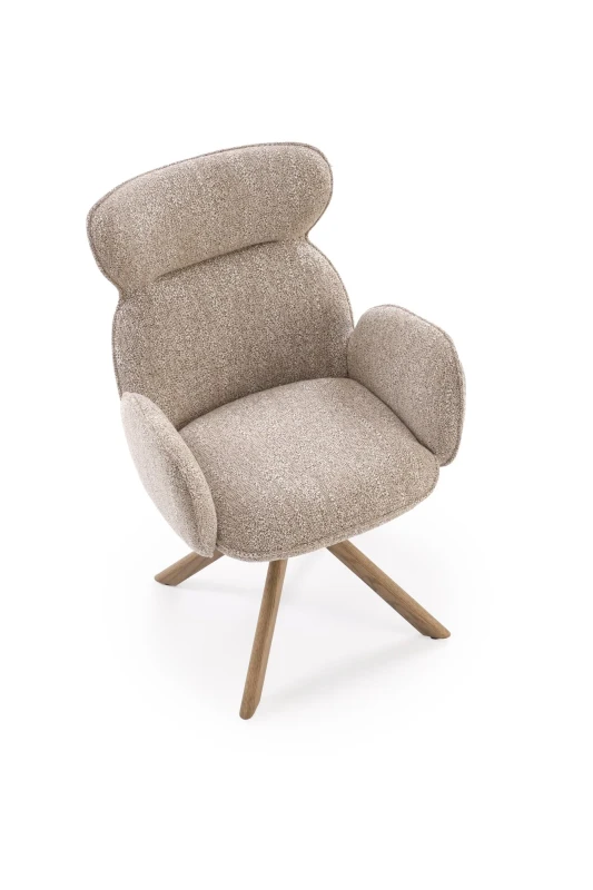 Krzesło obrotowe K585 tapicerowane do jadalni ciemny beżowy/jasny orzech