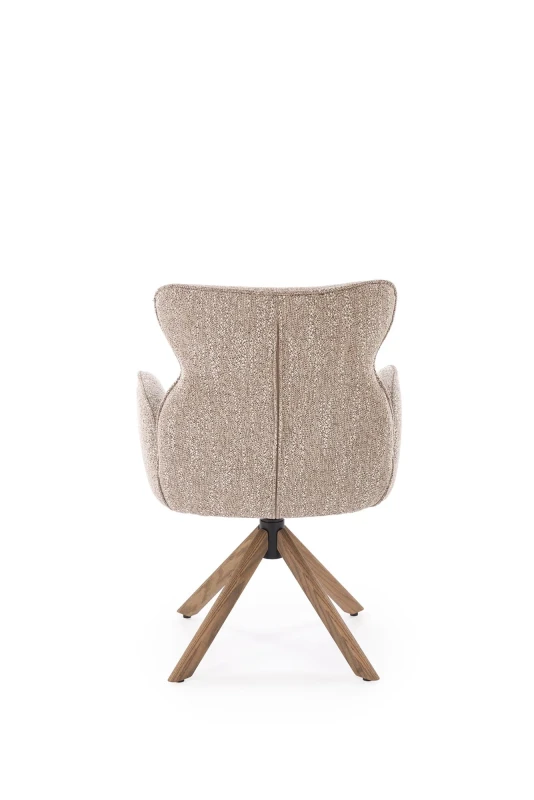 Krzesło obrotowe K585 tapicerowane do jadalni ciemny beżowy/jasny orzech