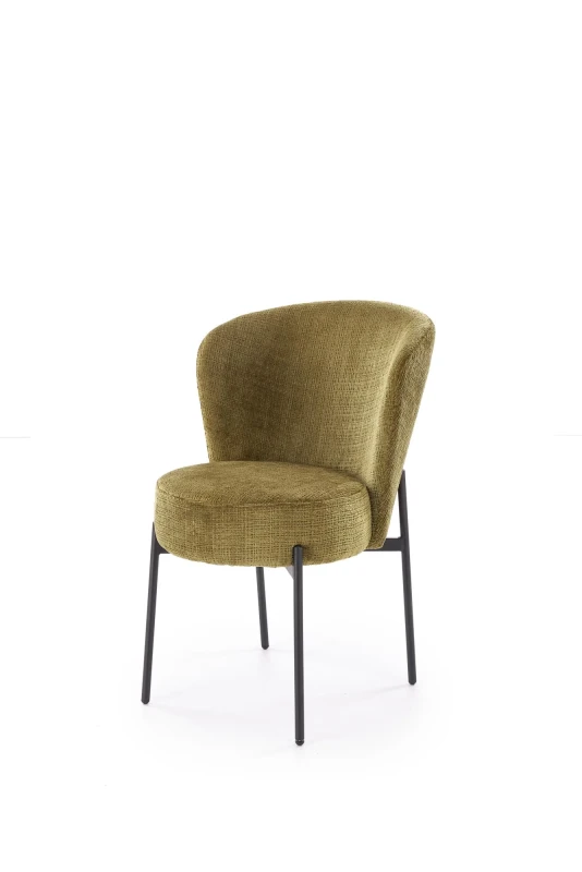 Krzesło K590 tapicerowane na metalowym stelażu do jadalni oliwkowy
