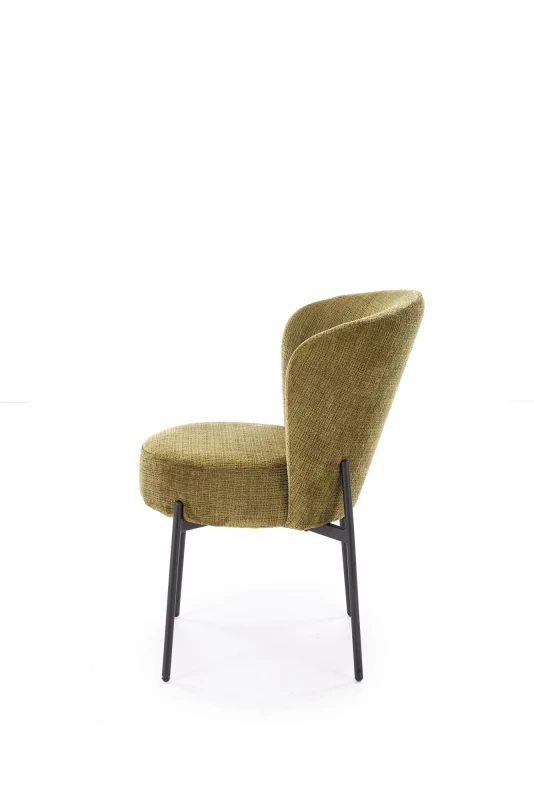 Krzesło K590 tapicerowane na metalowym stelażu do jadalni oliwkowy