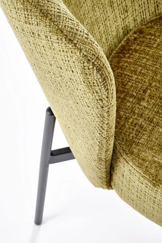 Krzesło K590 tapicerowane na metalowym stelażu do jadalni oliwkowy