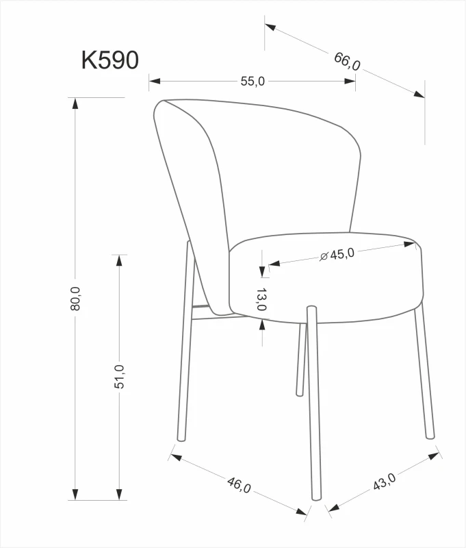 Krzesło K590 tapicerowane na metalowym stelażu do jadalni popielaty
