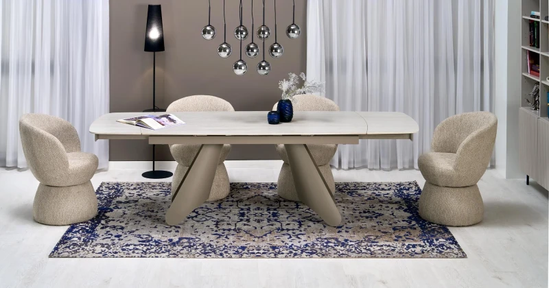 Stół rozkładany SALIX prostokątny do jadalni 180-260 cm trawertyn/kaszmir