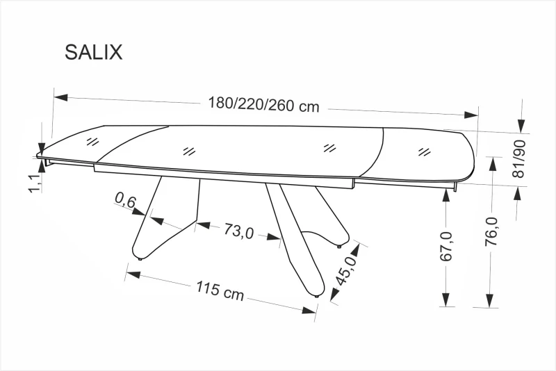 Stół rozkładany SALIX prostokątny do jadalni 180-260 cm trawertyn/kaszmir