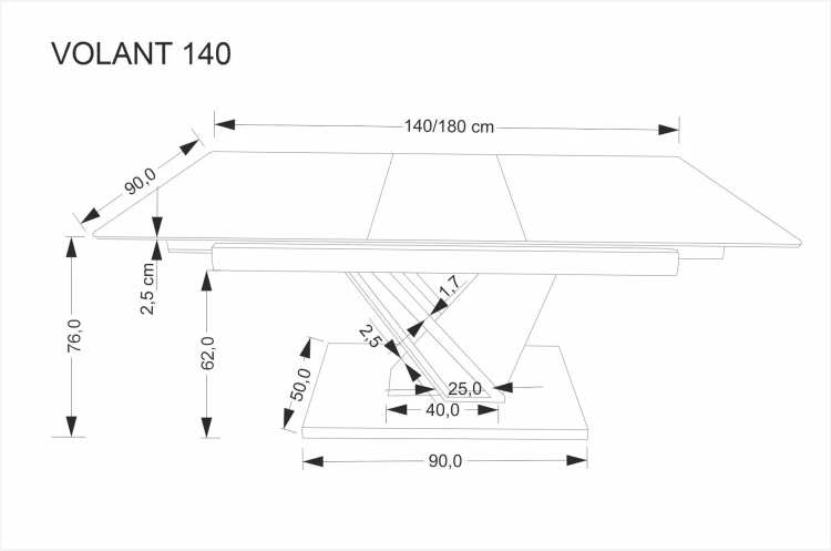 Stół rozkładany VOLANT prostokątny do jadalni 140-180 cm czarny marmur / dąb złoty
