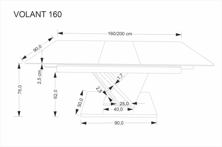 Stół rozkładany VOLANT prostokątny do jadalni 160-200 cm czarny marmur / dąb złoty
