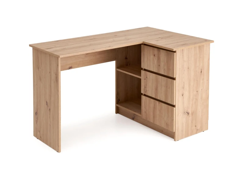 Biurko narożne BEGA 124 cm z 3 szufladami dąb artisan