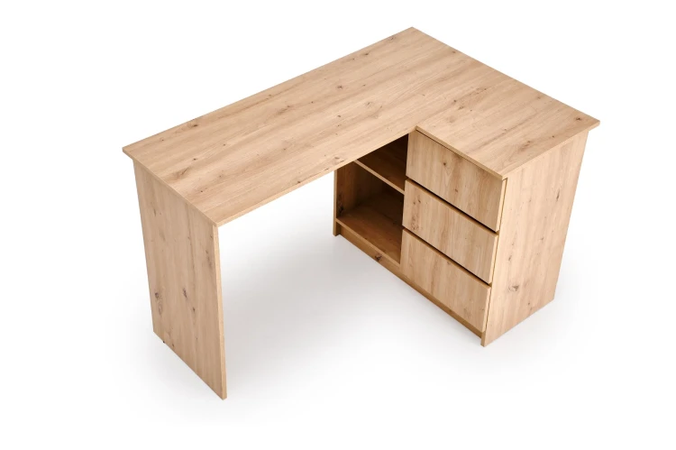 Biurko narożne BEGA 124 cm z 3 szufladami dąb artisan