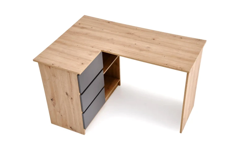 Biurko narożne BEGA 124 cm z 3 szufladami dąb artisan / grafitowy