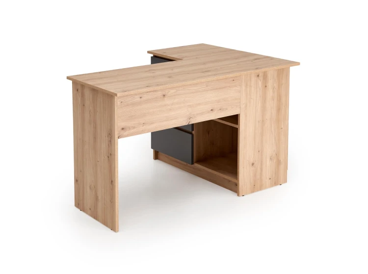 Biurko narożne BEGA 124 cm z 3 szufladami dąb artisan / grafitowy